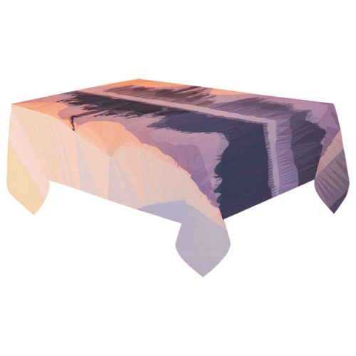 Orange Sunset Low Poly Polygon Triangle Landscape Cotton Linen Tablecloth 60"x 104"