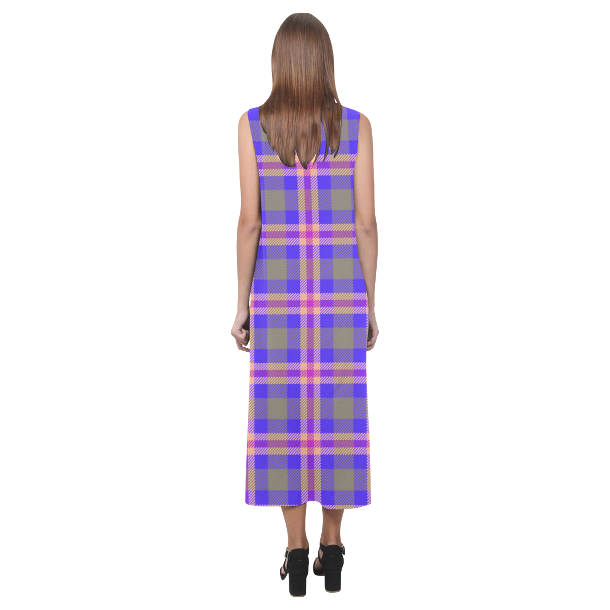 TARTAN PURPLE Phaedra Sleeveless Open Fork Long Dress (Model D08)