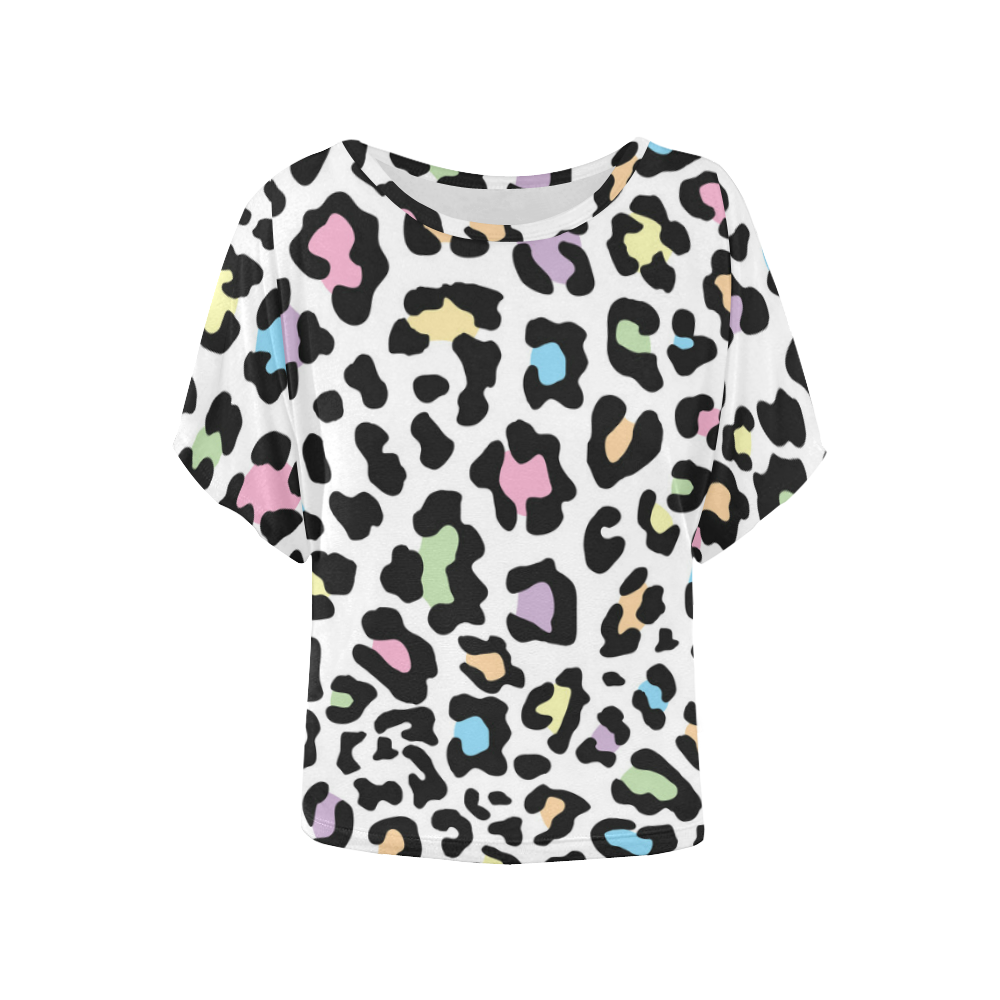 Pastel Cheetah Winged Top Women's Batwing-Sleeved Blouse T shirt (Model T44)