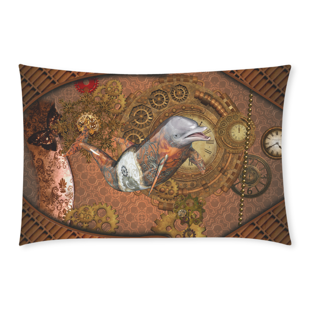 Funny steampunk dolphin, clocks and gears 3-Piece Bedding Set