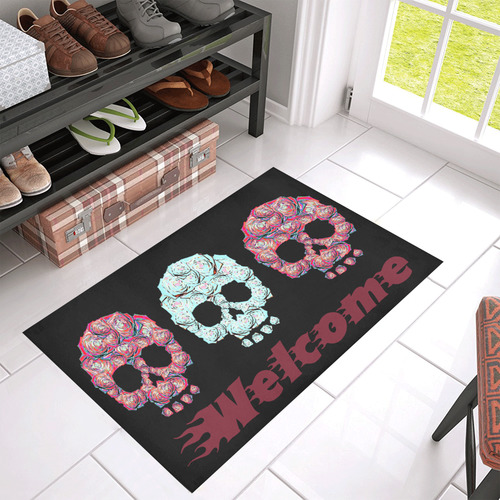 Welcome Skulls Azalea Doormat 30" x 18" (Sponge Material)