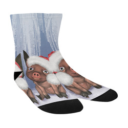 Christmas, cute little piglet with christmas hat Crew Socks