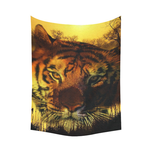 Tiger Face Cotton Linen Wall Tapestry 60"x 80"