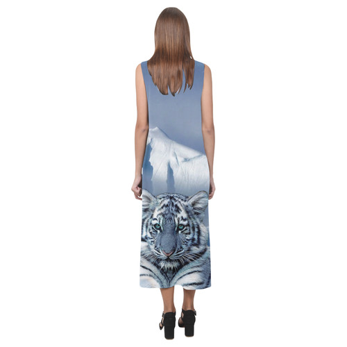 Blue White Tiger Phaedra Sleeveless Open Fork Long Dress (Model D08)