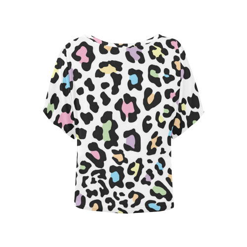 Pastel Cheetah Winged Top Women's Batwing-Sleeved Blouse T shirt (Model T44)