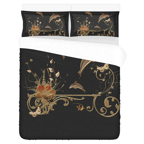 Dolphin with flowers 3-Piece Bedding Set