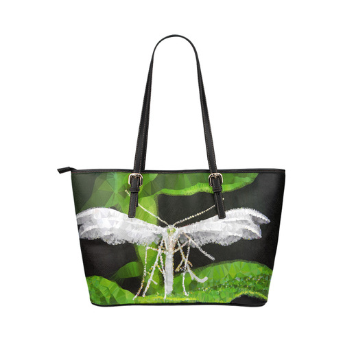 White Moth Low Poly Geometric Triangle Art Leather Tote Bag/Large (Model 1651)
