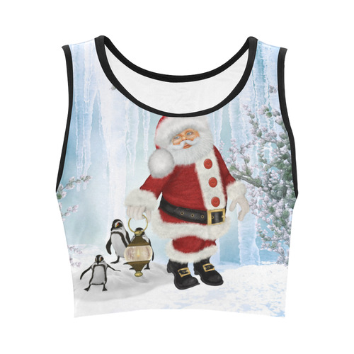 Santa Claus with penguin Women's Crop Top (Model T42)