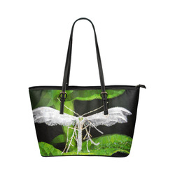 White Moth Low Poly Geometric Triangle Art Leather Tote Bag/Small (Model 1651)