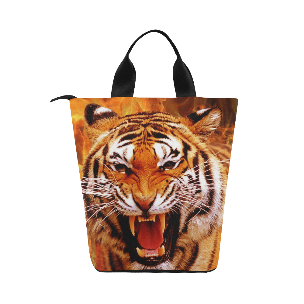 Tiger and Flame Nylon Lunch Tote Bag (Model 1670)