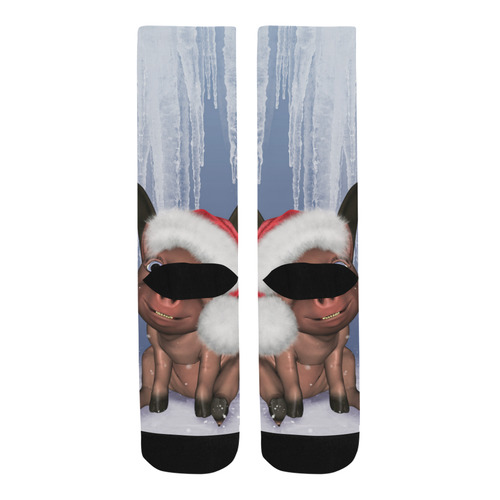 Christmas, cute little piglet with christmas hat Trouser Socks