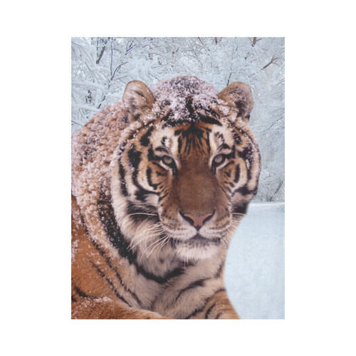 Tiger and Snow Cotton Linen Wall Tapestry 60"x 80"