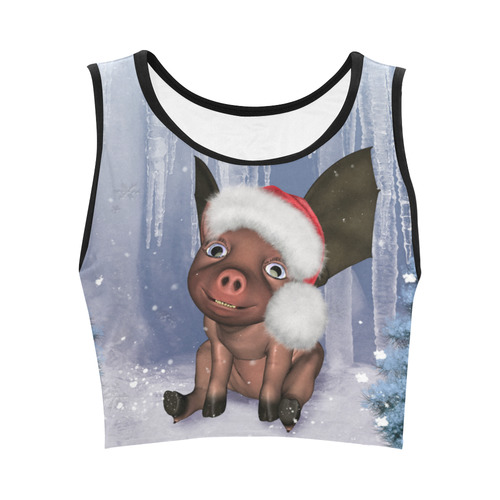 Christmas, cute little piglet with christmas hat Women's Crop Top (Model T42)