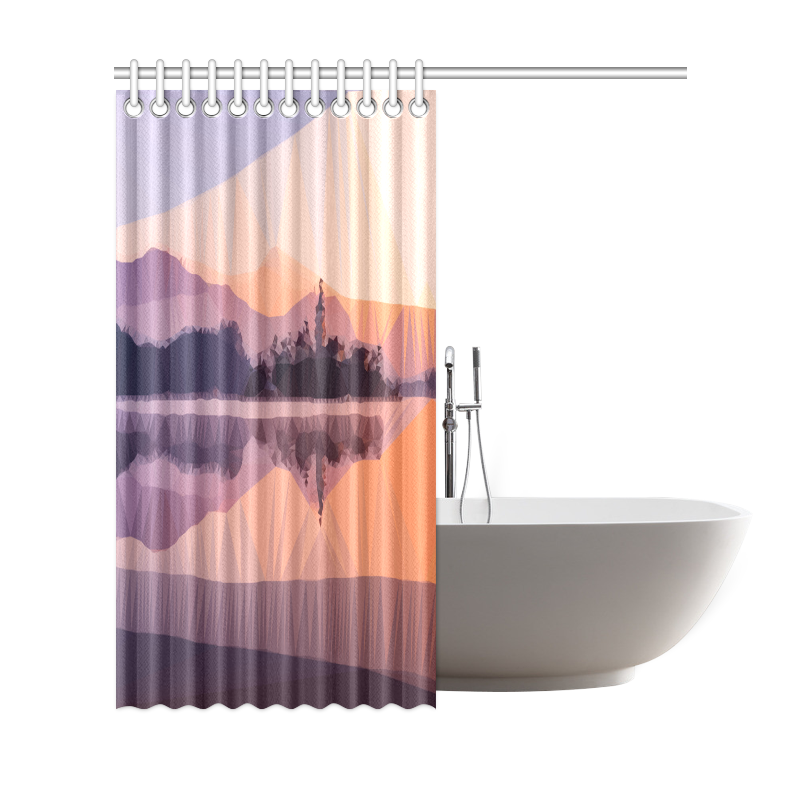 Orange Sunset Low Poly Polygon Triangle Landscape Shower Curtain 69"x72"