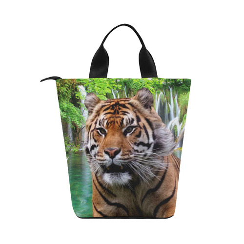 Tiger and Waterfall Nylon Lunch Tote Bag (Model 1670)