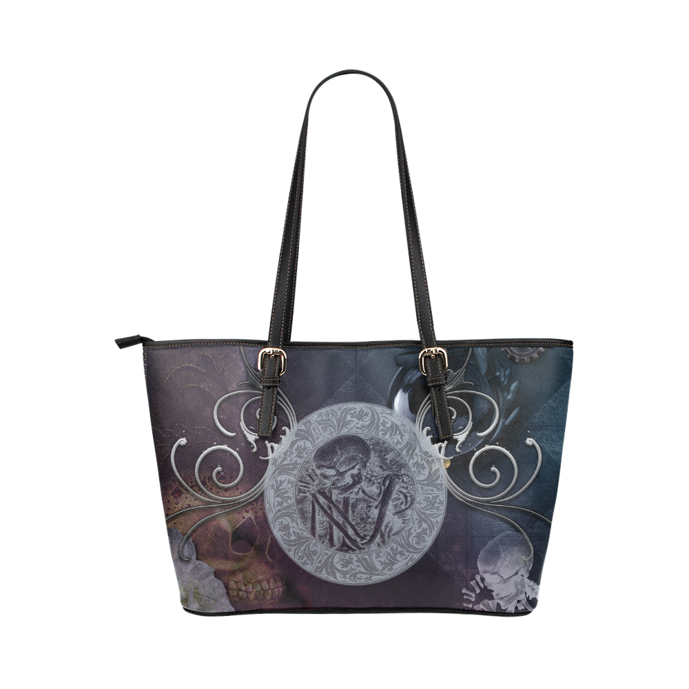 Amazing skeleton Leather Tote Bag/Small (Model 1651)