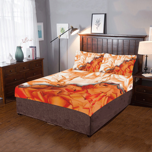 Sorf red flowers with butterflies 3-Piece Bedding Set