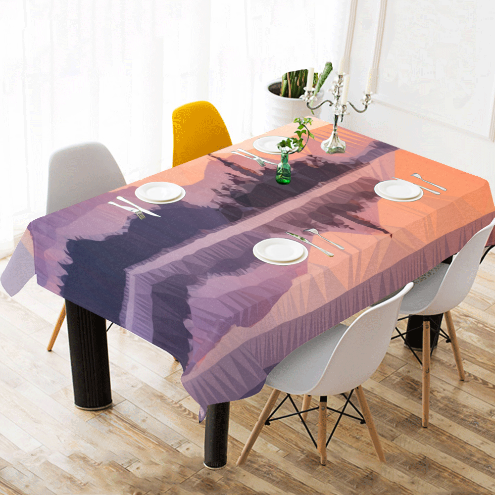 Orange Sunset Low Poly Polygon Triangle Landscape Cotton Linen Tablecloth 60"x 104"