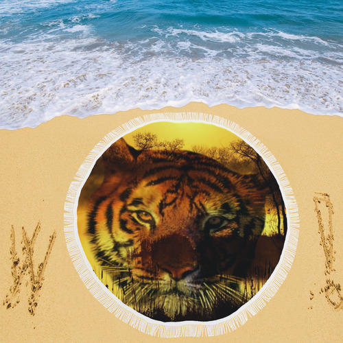 Tiger Face Circular Beach Shawl 59"x 59"