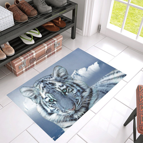 Blue White Tiger Azalea Doormat 30" x 18" (Sponge Material)