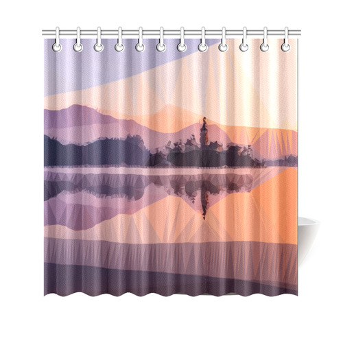 Orange Sunset Low Poly Polygon Triangle Landscape Shower Curtain 69"x70"