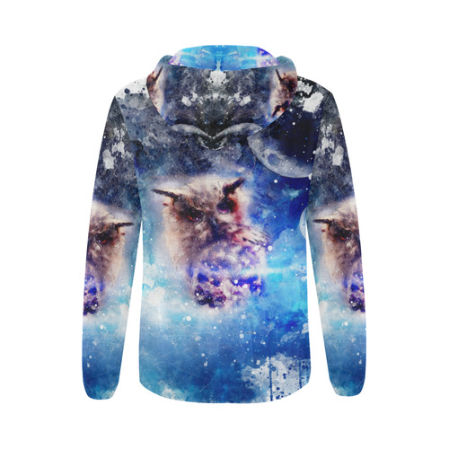 Watercolor, owl in the unoverse All Over Print Full Zip Hoodie for Women (Model H14)
