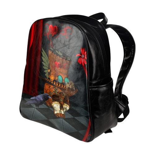 Steampunk skull with rat and hat Multi-Pockets Backpack (Model 1636)
