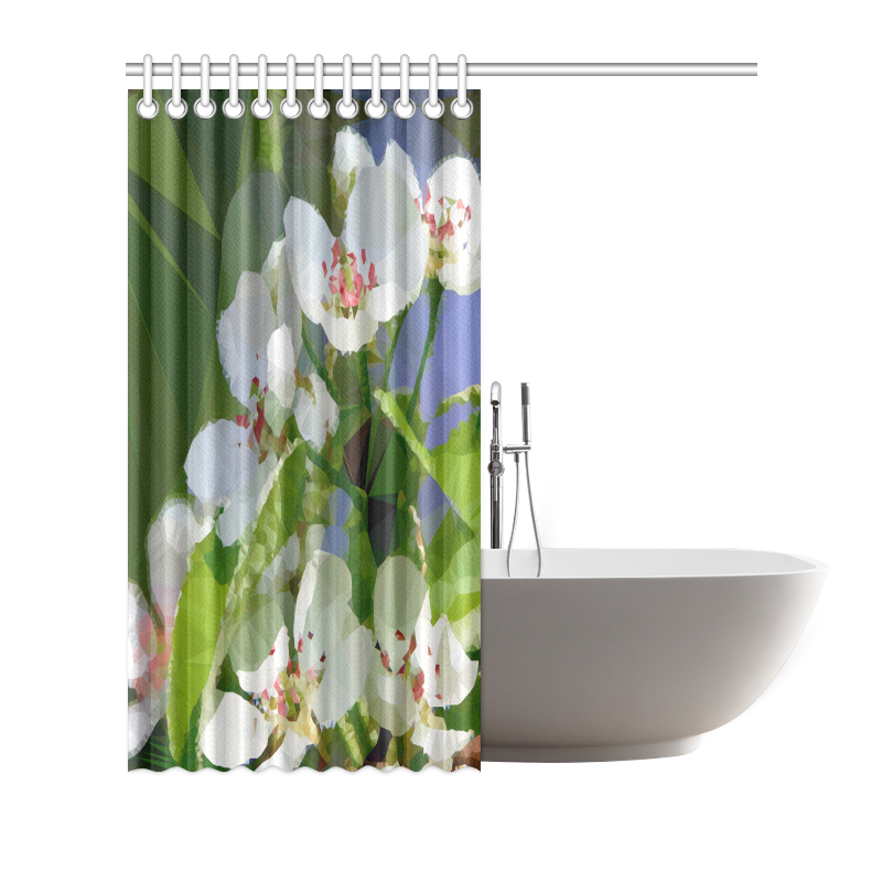 Blossoming Apple Tree Low Poly Floral Triangles Shower Curtain 72"x72"