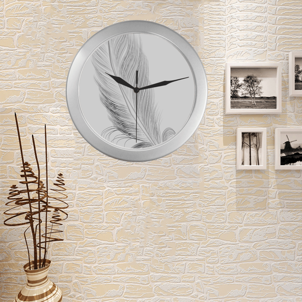 Feather Silver Color Wall Clock