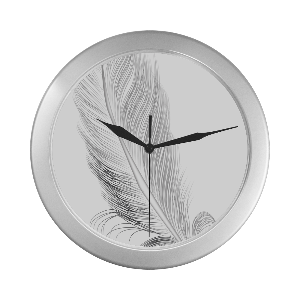 Feather Silver Color Wall Clock