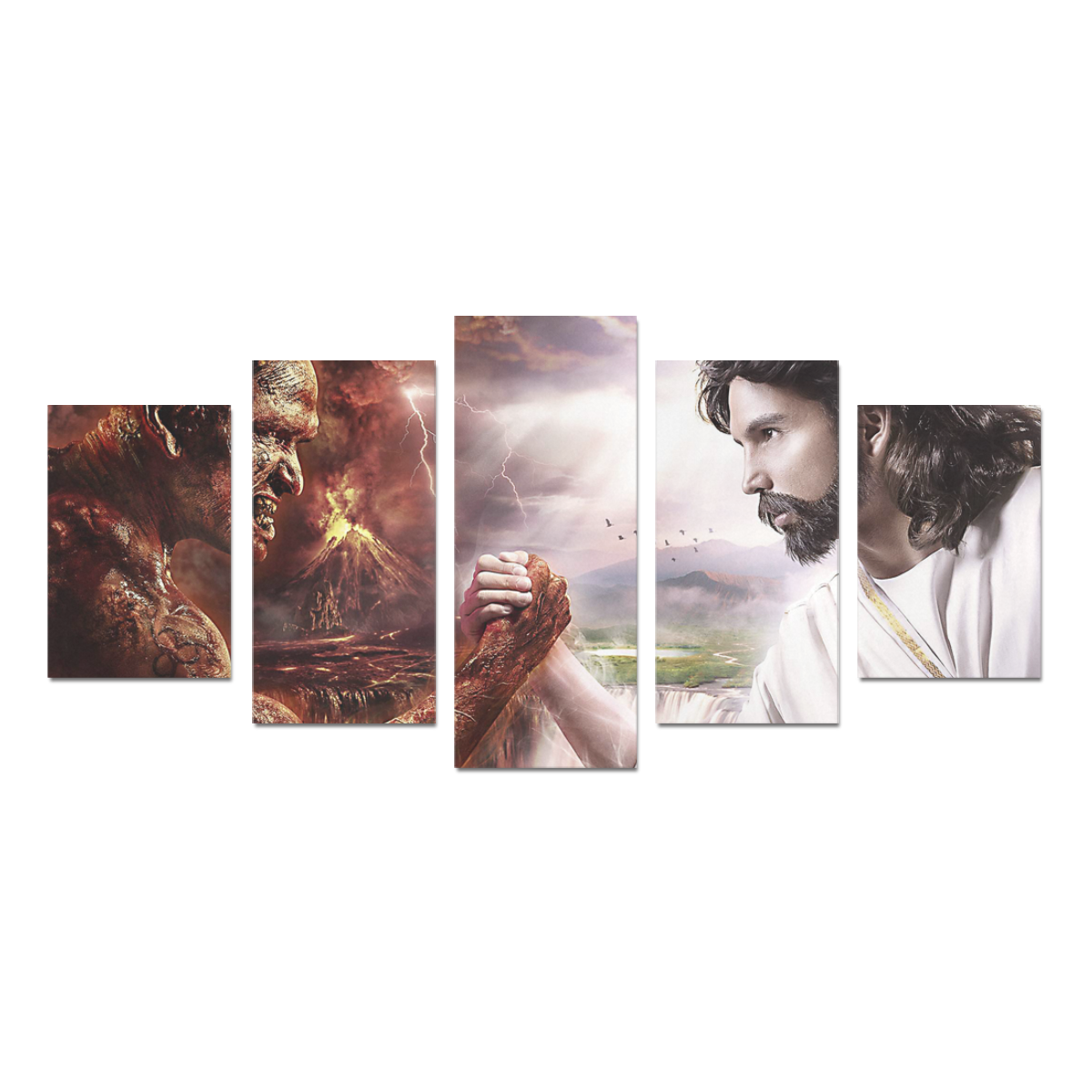 Jesus Devil Arm Wrestling Canvas Print Sets D (No Frame)