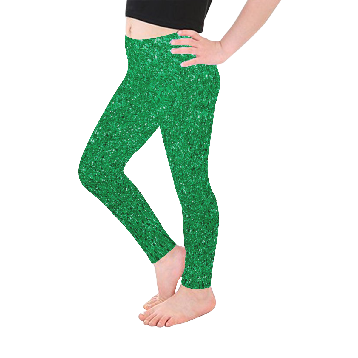 Green Glitter Kid's Ankle Length Leggings (Model L06)