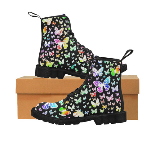 Rainbow Butterflies Martin Boots for Women (Black) (Model 1203H)