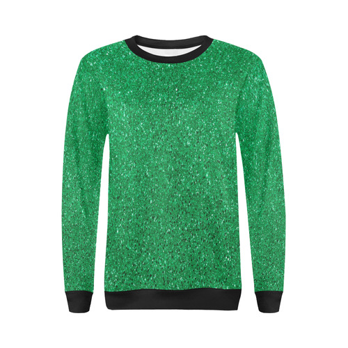 Green Glitter All Over Print Crewneck Sweatshirt for Women (Model H18)
