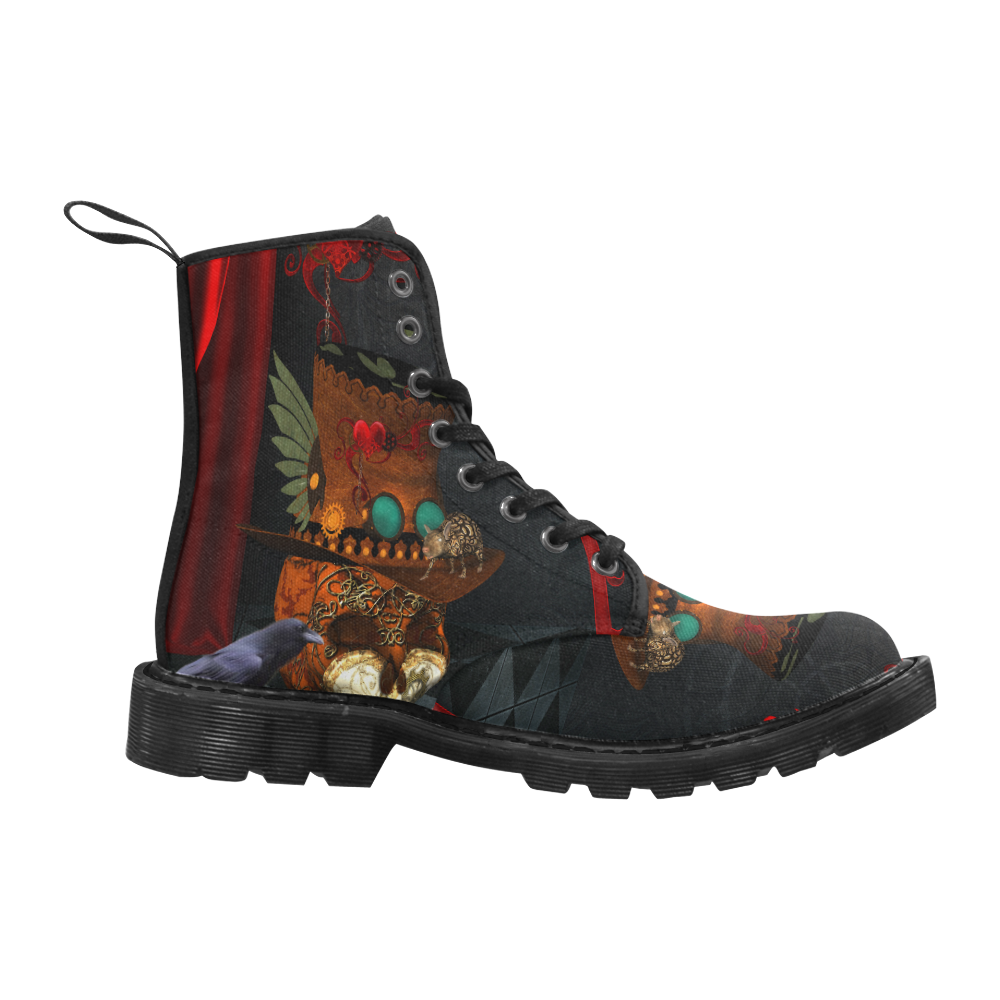 Steampunk skull with rat and hat Martin Boots for Men (Black) (Model 1203H)