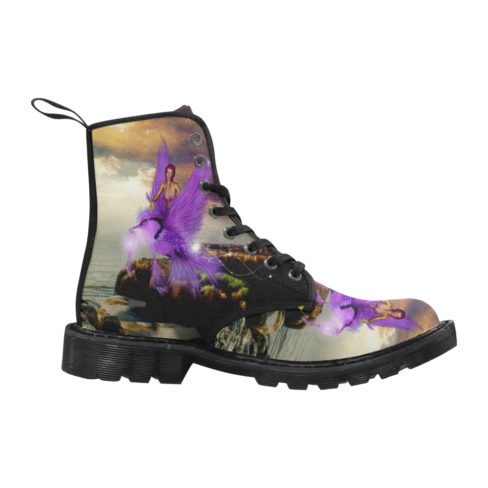 Wonderful fairy with bird Martin Boots for Men (Black) (Model 1203H)
