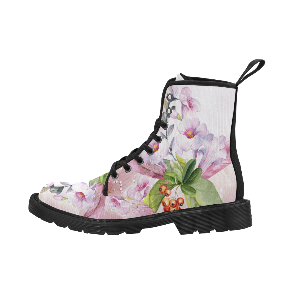Wonderful flowers Martin Boots for Men (Black) (Model 1203H)