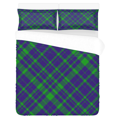 Diagonal Green & Purple Plaid Modern Style 3-Piece Bedding Set