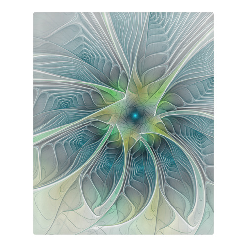 Floral Fantasy Abstract Blue Green Fractal Flower 3-Piece Bedding Set