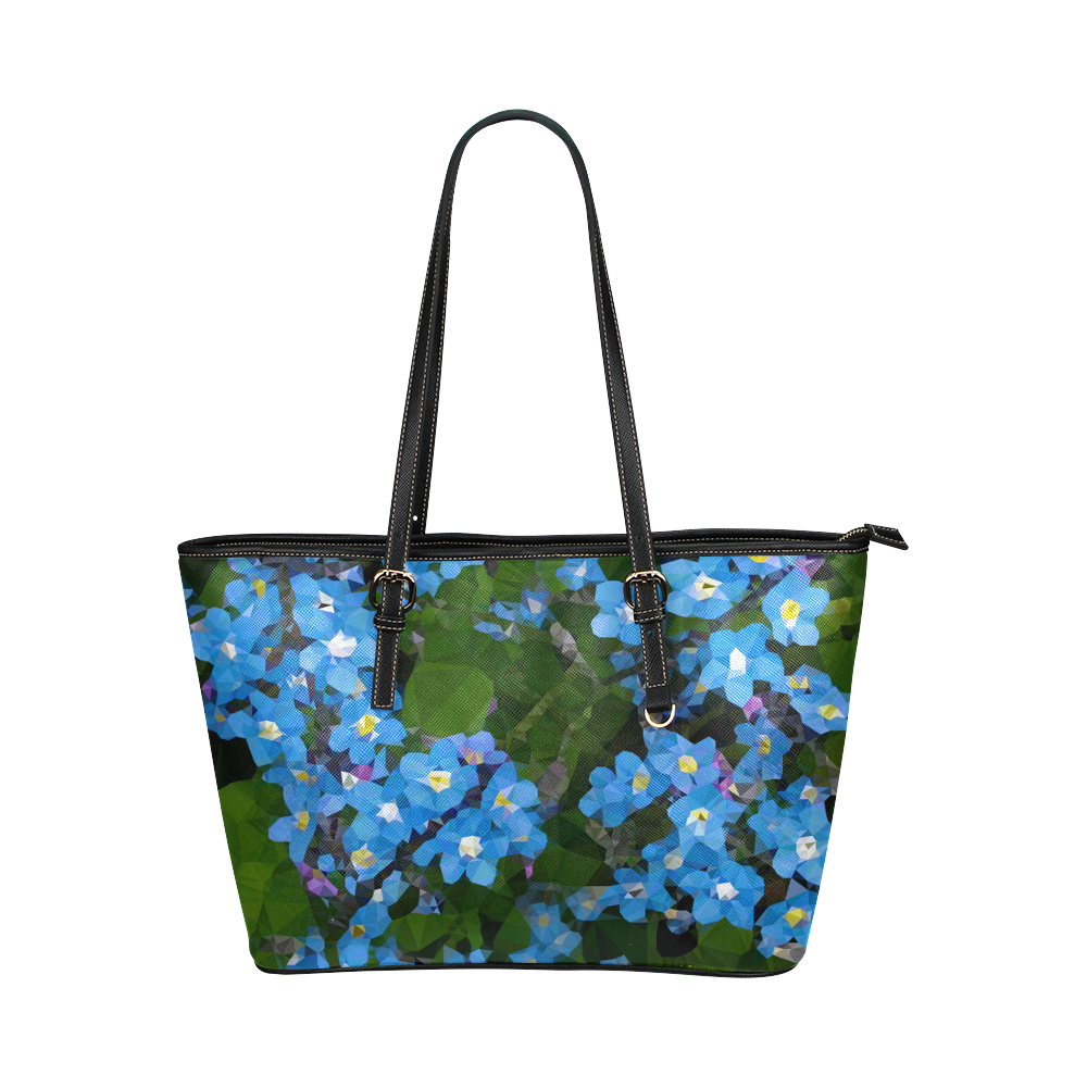 Forget Me Not Floral Low Poly Geometric Triangles Leather Tote Bag/Small (Model 1651)