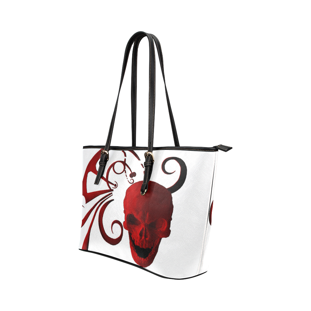 Red Skull and Red Curls Leather Tote Bag/Large (Model 1651)