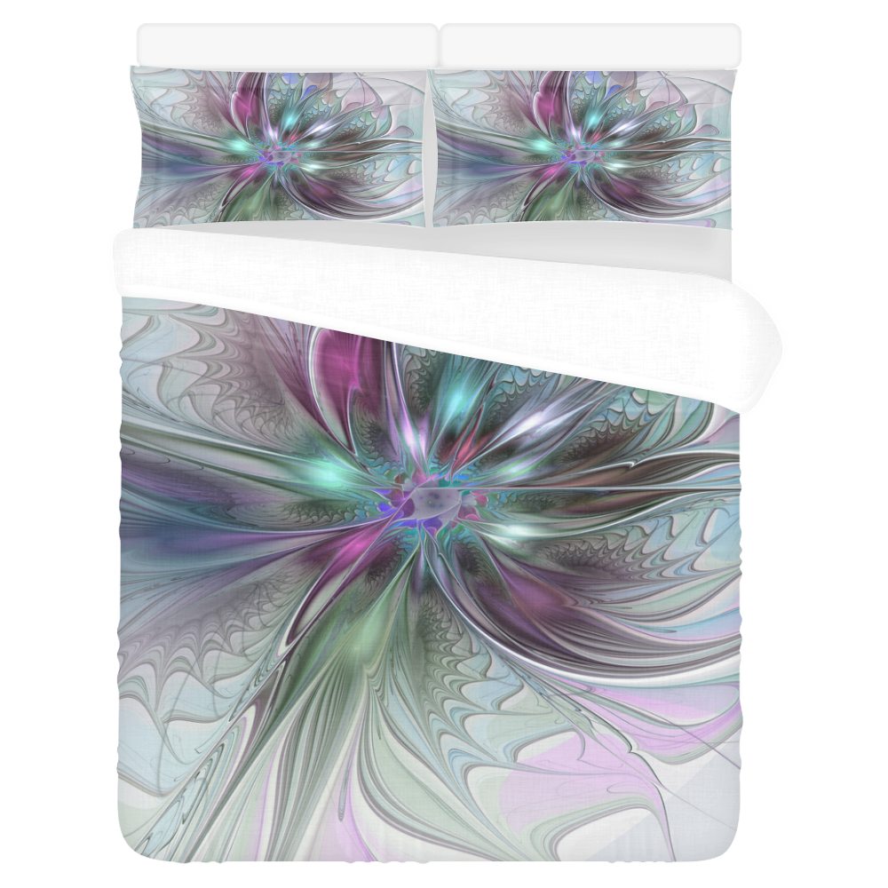 Colorful Fantasy Abstract Modern Fractal Flower 3-Piece Bedding Set