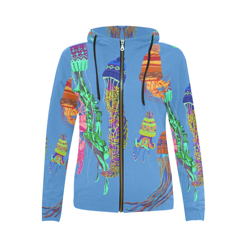 cool jellyfish All Over Print Full Zip Hoodie for Women (Model H14)