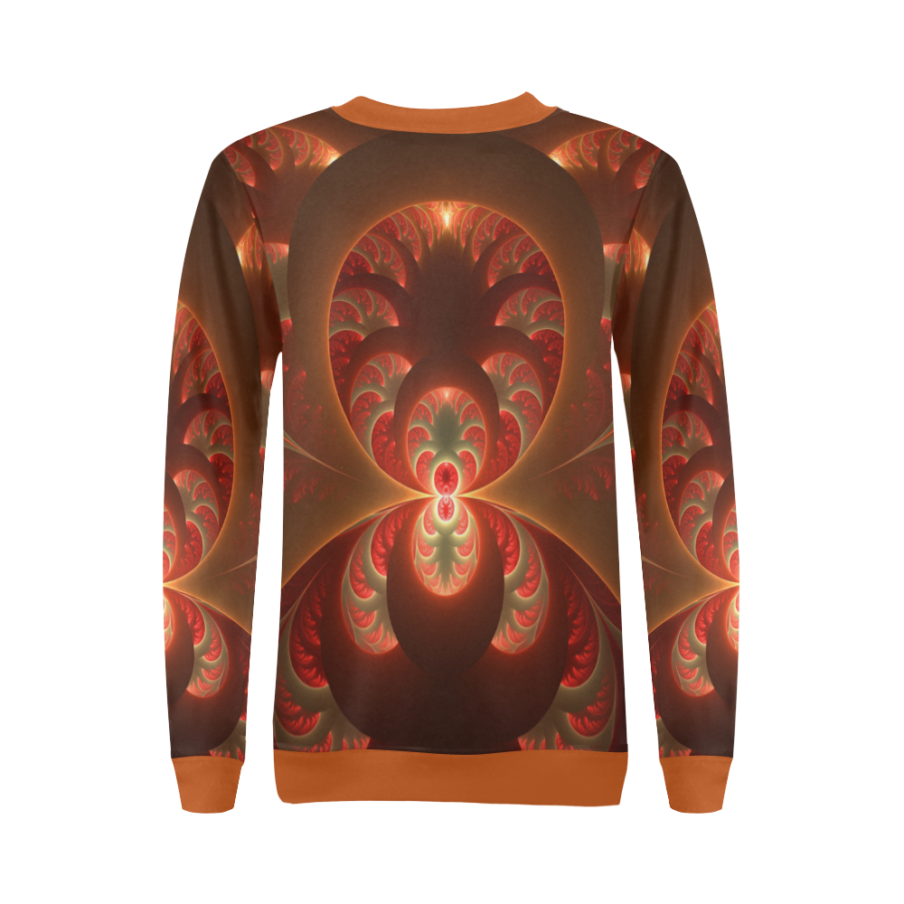 Magical Luminous Red Orange Fractal Art All Over Print Crewneck Sweatshirt for Women (Model H18)