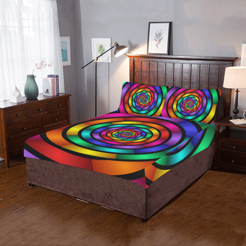 Round Psychedelic Colorful Modern Fractal Graphic 3-Piece Bedding Set