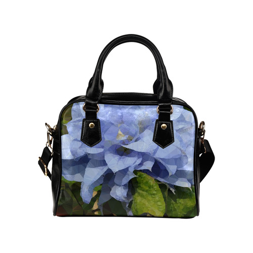 Blue Floral Low Poly Geometric Triangles Shoulder Handbag (Model 1634)