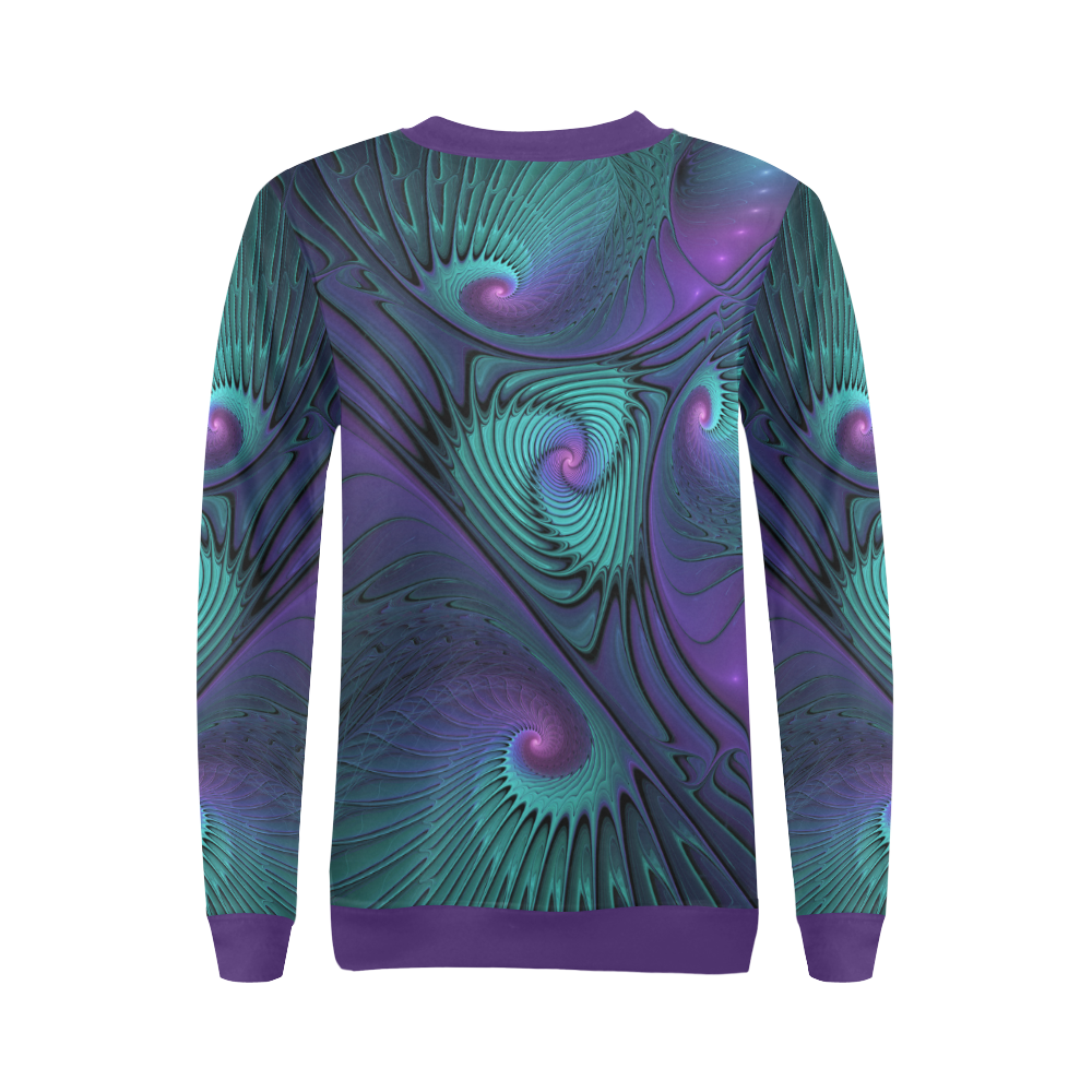 Purple meets Turquoise modern abstract Fractal Art All Over Print Crewneck Sweatshirt for Women (Model H18)