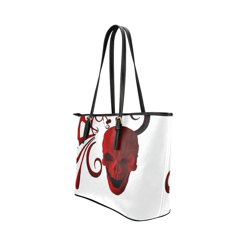 Red Skull and Red Curls Leather Tote Bag/Large (Model 1651)