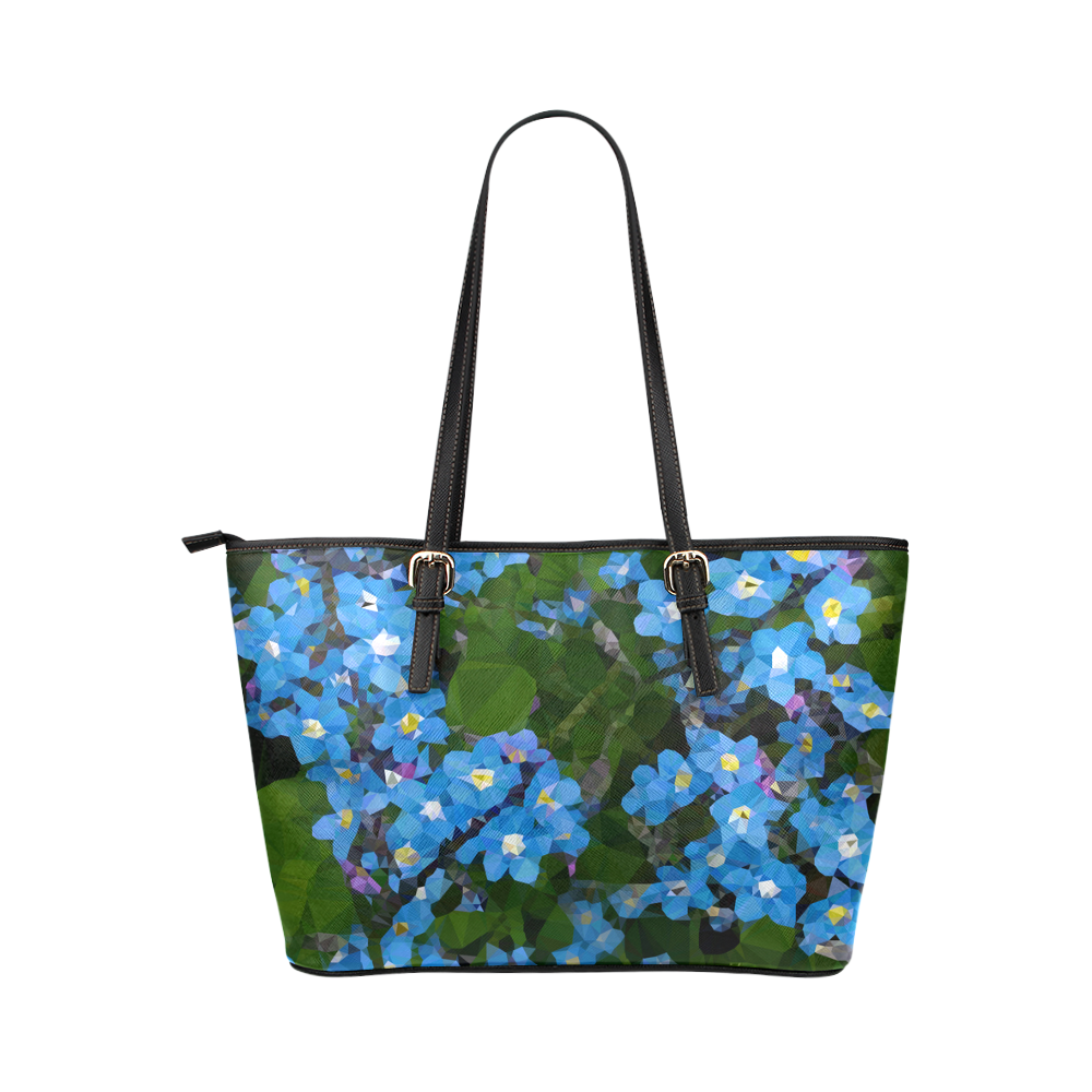 Forget Me Not Floral Low Poly Geometric Triangles Leather Tote Bag/Small (Model 1651)