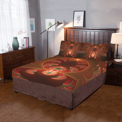 Magical Luminous Red Orange Fractal Art 3-Piece Bedding Set